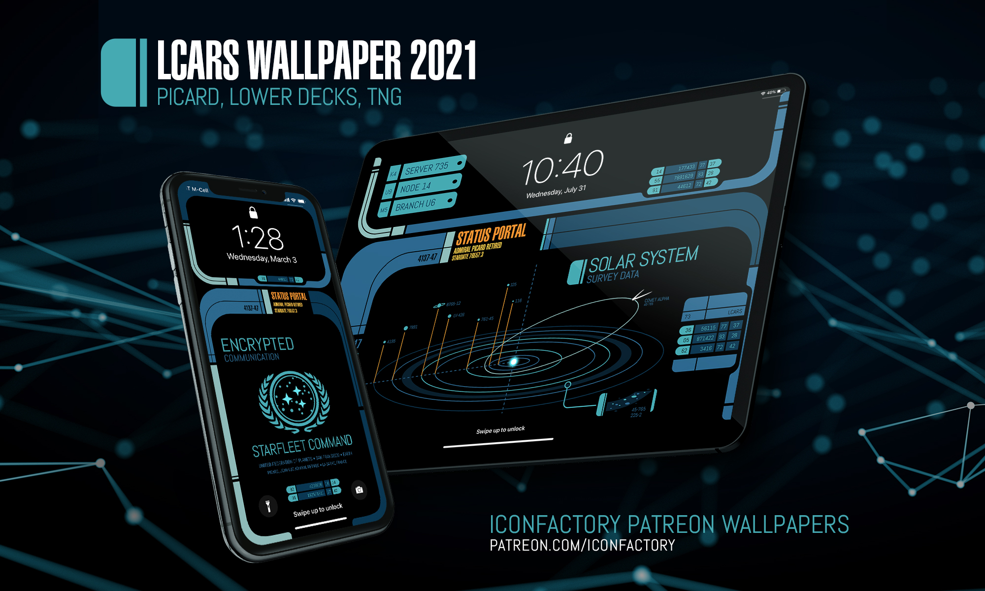 iPhone lock screen showing the Star Trek LCARS 2021 wallpaper